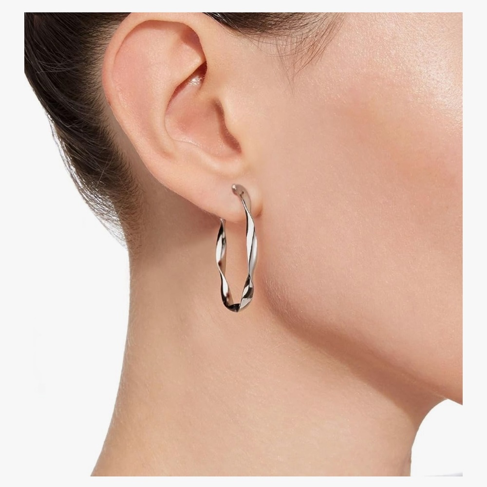 Silver Twisted Hoop Earrings